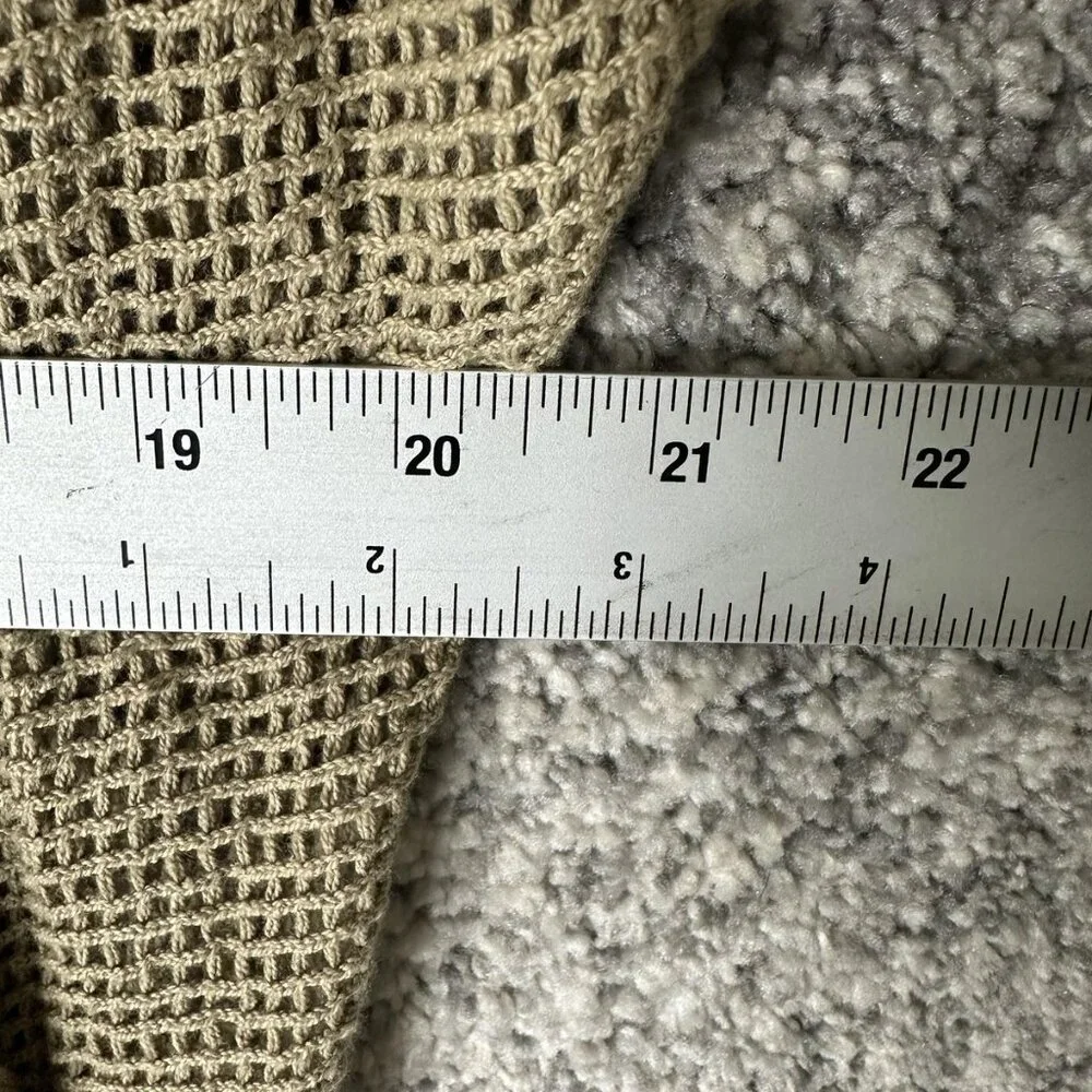 Made In Italy Sweater Cardigan Womens One Size Tan Open Knit Mesh Long Duster - Picture 5 of 6